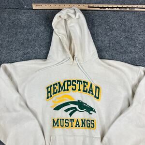 Hanes Hoodie Mens Size L Cream Hempstead Mustangs Graphic Pullover Sweatshirt
